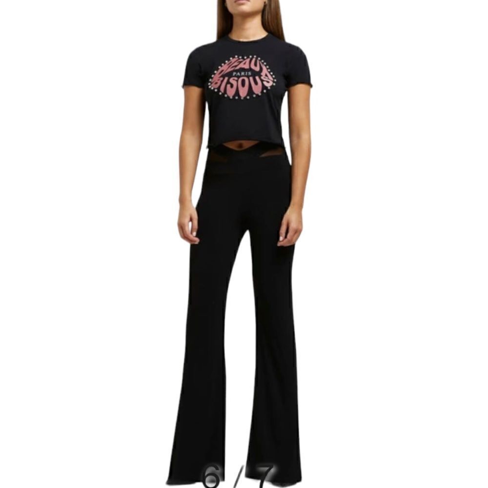NEW River Island Mesh Waistband Kick Flare Pants In Black .Size 10 UK /6 US